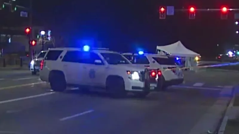 Image: Denver Police at the scene of a December 9, 2022, fatal hit-and-run crash near the intersection of North Sheridan Boulevard and West 38th Avenue that killed Logan Rocklin.