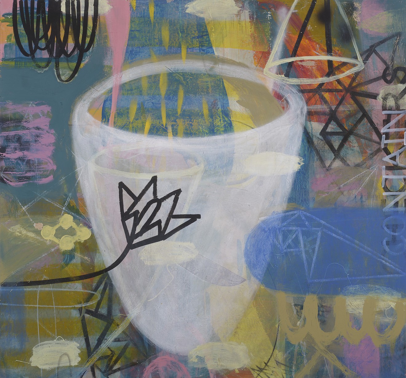 Michael Gadlin, "Balance Envy,” acrylic, house paint, charcoal, ink, spray paint on canvas.
