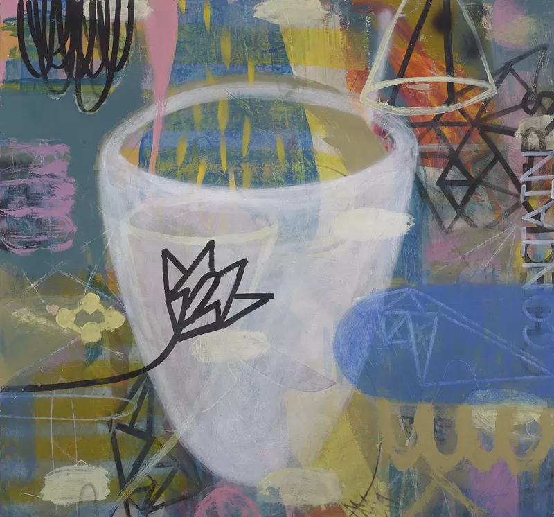 Image: Michael Gadlin, "Balance Envy,” acrylic, house paint, charcoal, ink, spray paint on canvas.