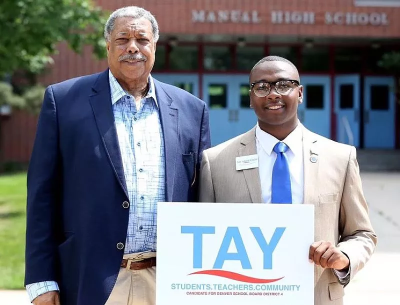 Image: Tay Anderson with Mayor Wellington Webb, who endorsed him in his 2017 school-board run.