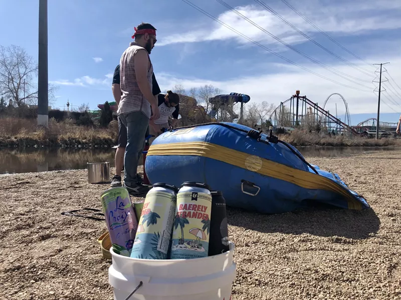 Image: Saturday's voyage began by inflating the raft and cooling some boat beers.