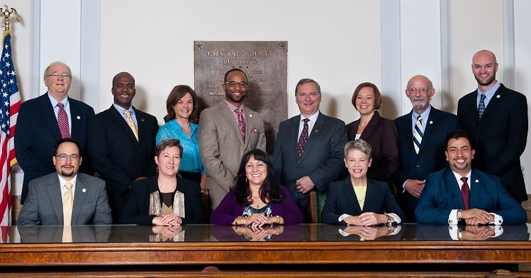 The current members of Denver City Council. Espinoza is in the front row to the far left. - DENVERGOV.ORG
