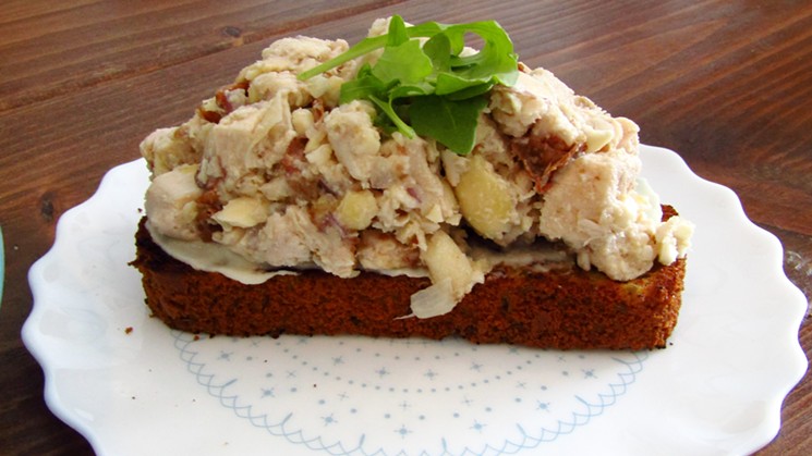 Chicken salad on arrowroot-based bread. - MARK ANTONATION