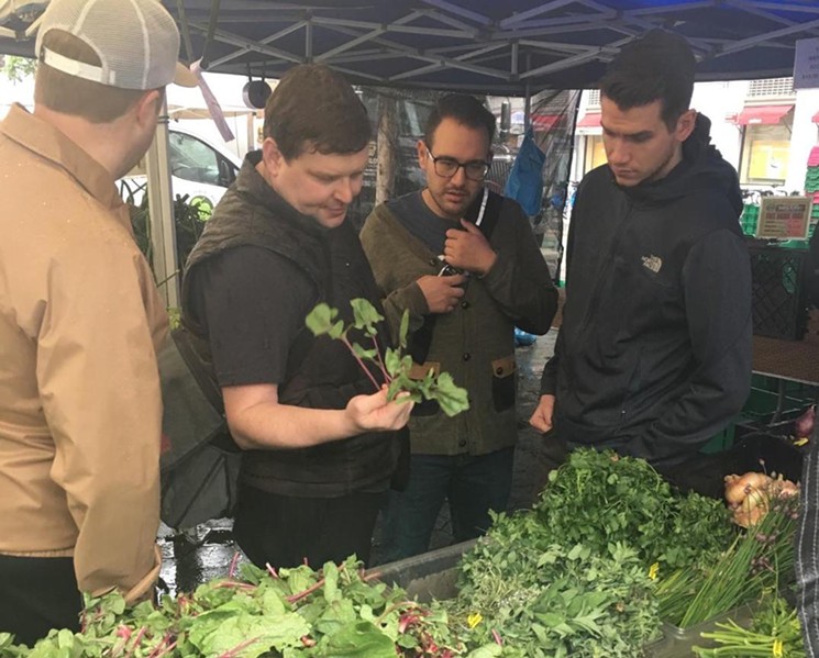 Paul C. Reilly shopping the Union Station Farmers Market with his chefs and bartenders. - BEAST + BOTTLE
