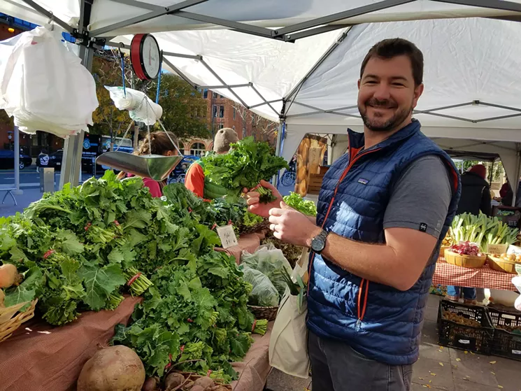 Chef Christian Graves of Citizen Rail met us at the Union Station Farmers Market on Saturday, October 21, 2017. - LINNEA COVINGTON