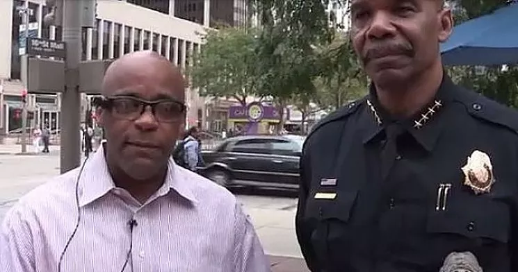 Denver Mayor Michael Hancock and Denver Police Chief Robert White during a 2014 appearance on MSNBC to promote the Denver Police Department's use of body-worn cameras. - MSNBC FILE PHOTO