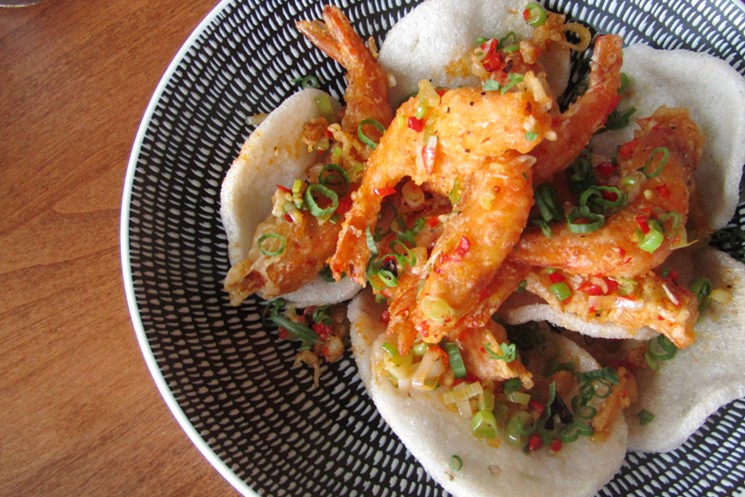 Salt and pepper shrimp with shrimp chips. - MARK ANTONATION