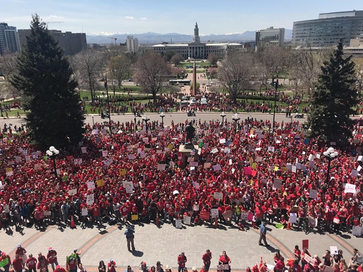 The "Red for Ed" rally at the Colorado State Capital. - DAVID SIROTA