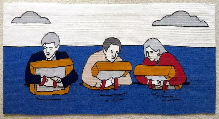 PlatteForum resident artist Erika Diamond's “Three Fates Floating,” hand-woven alpaca tapestry. - ERIKA DIAMOND