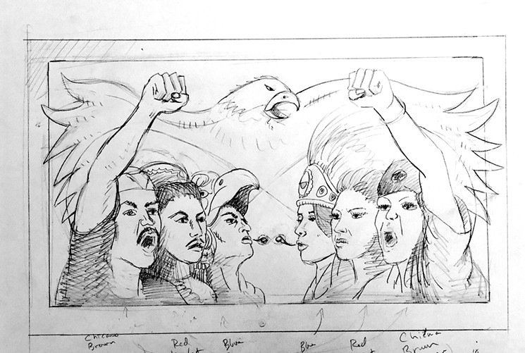 Los Supersonicos' mural sketch for In Sight On Site: Murals. - COURTESY OF THE ARVADA CENTER