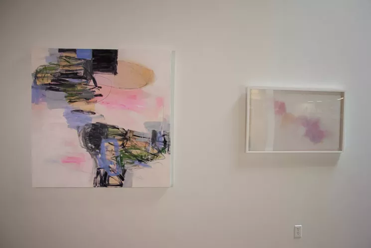 "Light at Saint James" (left), by Julia Rymer Brucker; "Accumulate (in pink)" (right), Tonia Bonnell. - CURTIS TUCKER