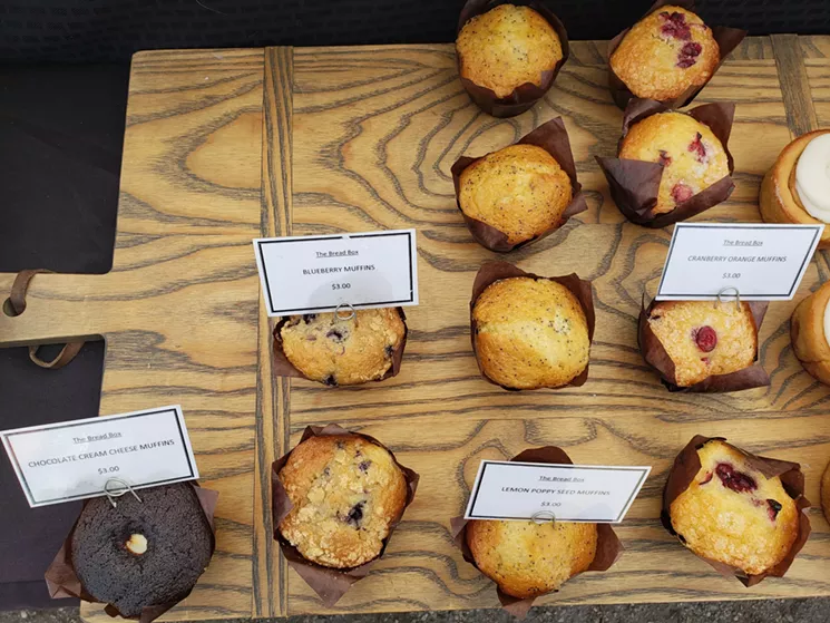 Fresh muffins baked by the Bread Box can be found at the Stanley Marketplace Farmers' Market. - LINNEA COVINGTON