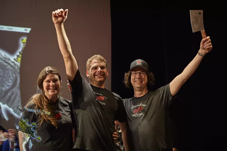 The Il Porcellino team, with Bill Miner on the right, celebrates an award at Charcuterie Grand Masters in February 2018. - COURTESY IL PORCELLINO SALUMI
