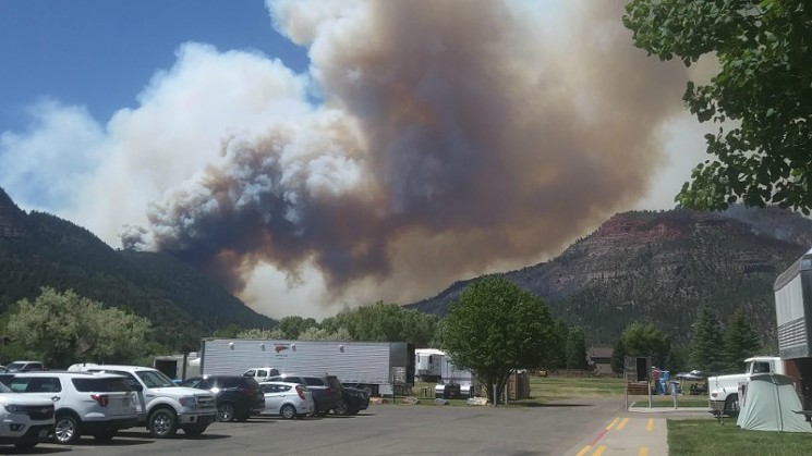 A smoke plume from the 416 fire as seen from the Hermosa Creek Campground. - NATIONAL WILDFIRE COORDINATING GROUP VIA INCIWEB