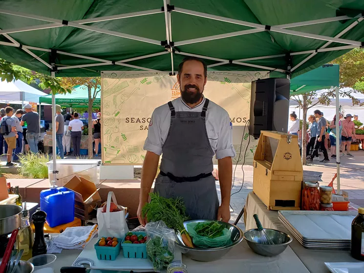 Chef Chris Starkus hosted the chef's demo at the Union Station Farmers' Market on June 30. - LINNEA COVINGTON