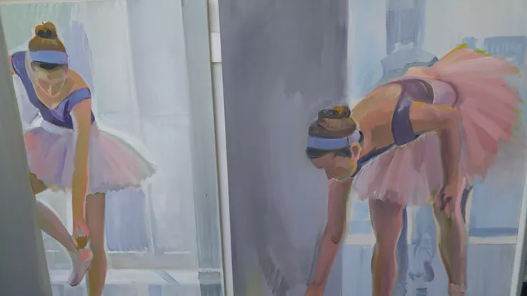 One of Peter Hurley's oil paintings, inspired by Edgar Degas, of ballerinas rehearsing. - TRISHA RICKETTS