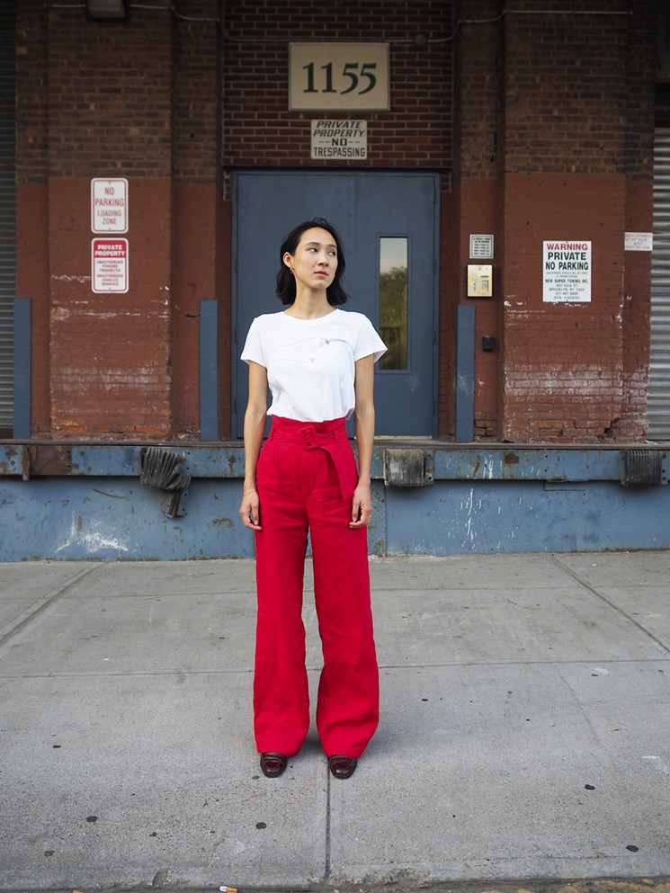 frnds of ours red linen Alva trousers; model: Aika Smith. - COURTESY OF ANNIE CARLSON