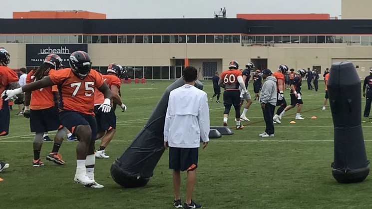 Offensive lineman Menelik Watson works on countering a pass rush. - PHOTO BY LORA ROBERTS