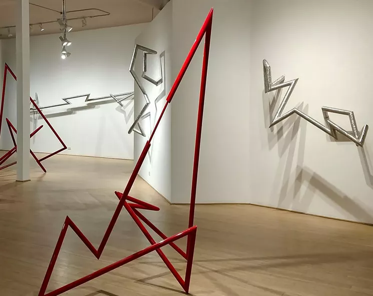 Installation view of Robert Mangold’s “PTTSAAES” sculptures at Michael Warren Contemporary. - COURTESY OF MICHAEL WARREN CONTEMPORARY