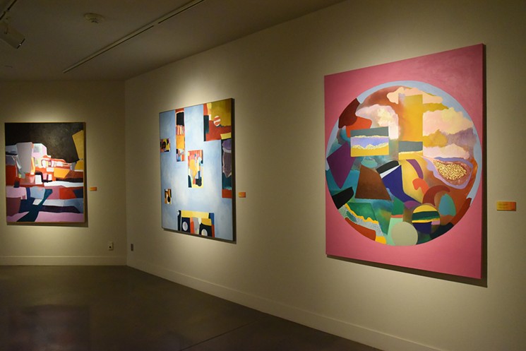 Virginia Maitland's early 1970s abstracts, (left to right) "Jamestown", "Hymnen" and "Tibetan Landscape." - COURTESY OF THE ARVADA CENTER FOR THE ARTS AND HUMANITIES