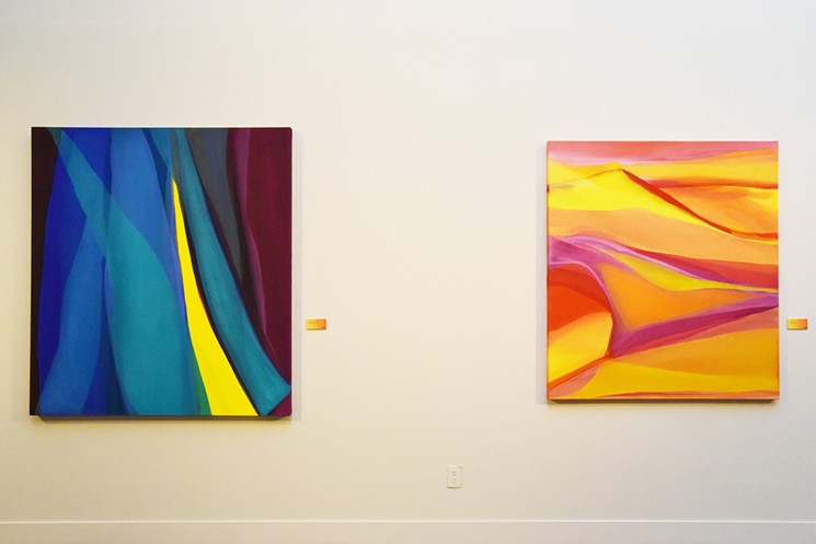 Virginia Maitland's recent paintings; "Breaking the Surface" (left), "Solar Chaos" (right). - COURTESY OF THE ARVADA CENTER FOR THE ARTS AND HUMANITIES