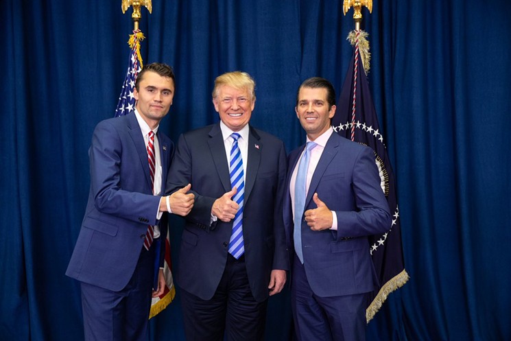 Charlie Kirk, TPUSA founder, with President Trump and son Donald Trump Jr. - TWITTER
