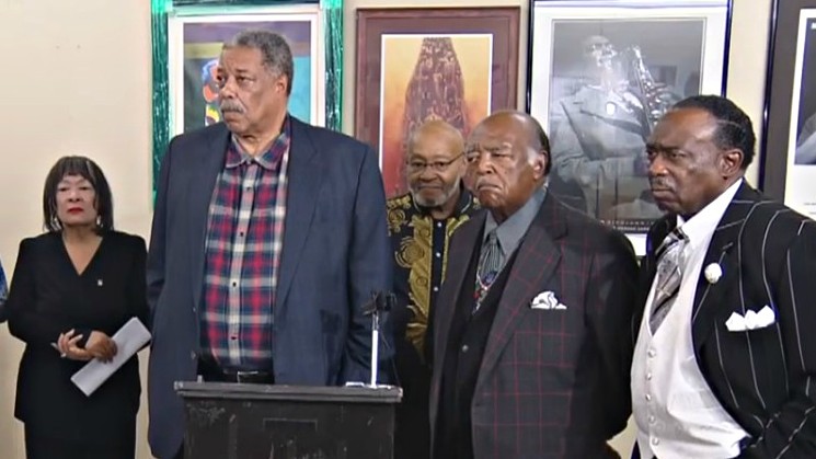 Former Denver mayor Wellington Webb was among the political and faith leaders speaking out on Representative Jovan Melton's behalf at a press event on October 11. - CBS4 VIA YOUTUBE