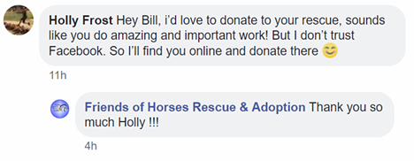 Screenshot from October 30, 2018. - FRIENDS OF HORSES FACEBOOK PAGE