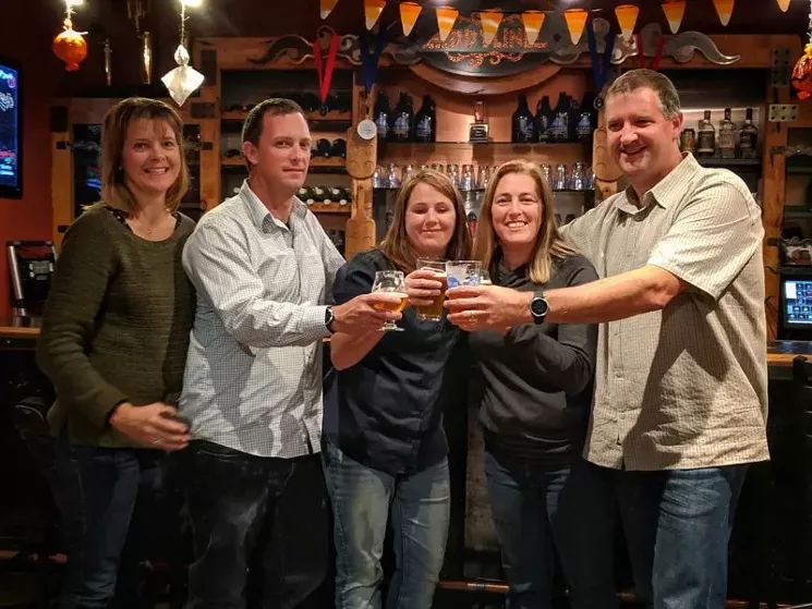 From left: Marcelle Heynekamp-England, Brian England, Melissa McFee, Molley Heynekamp and Mic Heynekamp. - EDDYLINE BREWERY