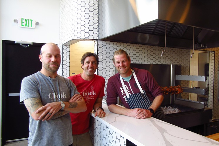 Randy Layman (left), Adam Schlegel and Alex Seidel are launching Chook this week. - MARK ANTONATION