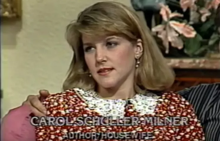 Carol Schuller Milner during a 1986 appearance on the PTL Club, hosted by Jim and Tammy Faye Bakker. - YOUTUBE