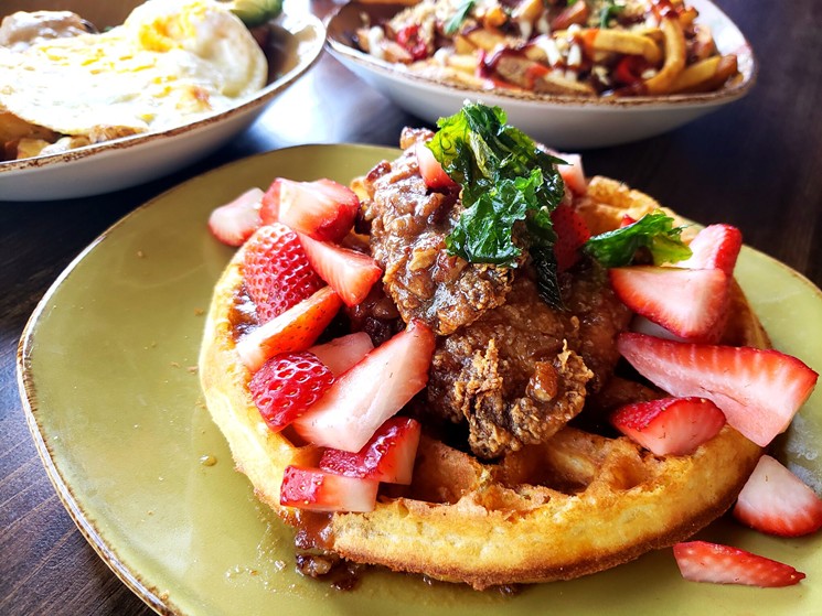 Chicken and waffles is just one of the many adult dishes you can get to go with your kid's meal. - LINNEA COVINGTON