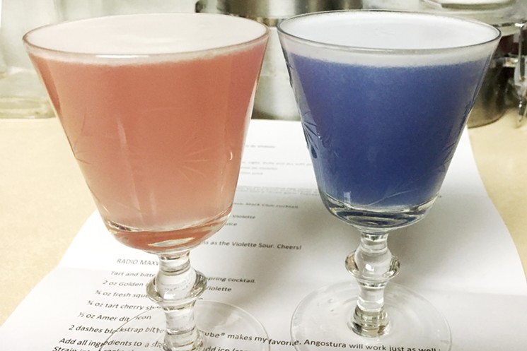 A violet sour made with crème de violette from Golden Moon (left) and Lee Spirits (right). - MARK ANTONATION
