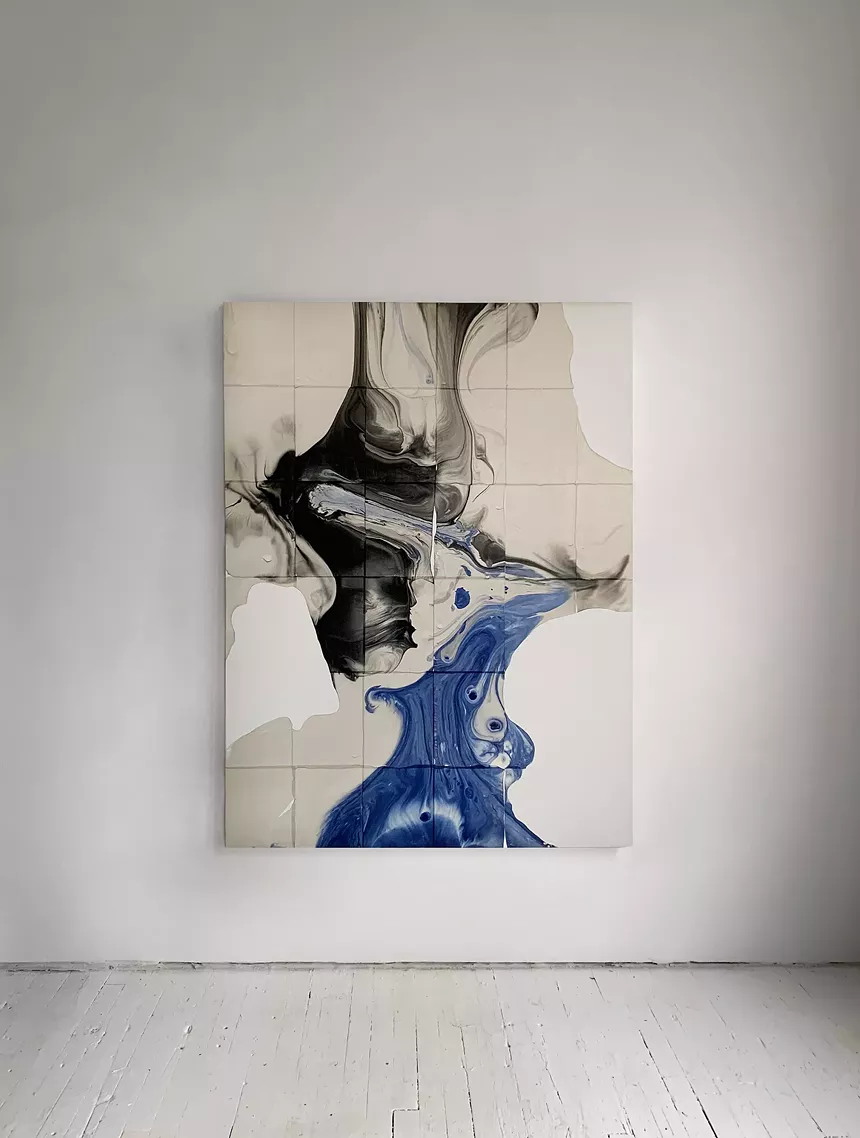 Amanda Wachob, "Dimensional Transmutation," 2019, tattoo ink and temporary tattoo paper on canvas. - AMANDA WACHOB, COURTESY OF MCA DENVER