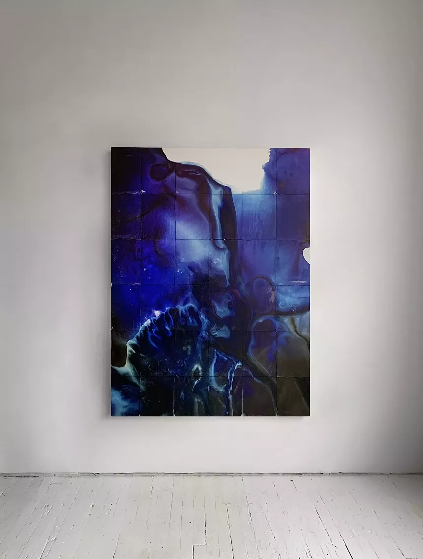 Amanda Wachob, "Lazuli," 2019, tattoo ink and temporary tattoo paper on canvas. - AMANDA WACHOB, COURTESY OF MCA DENVER