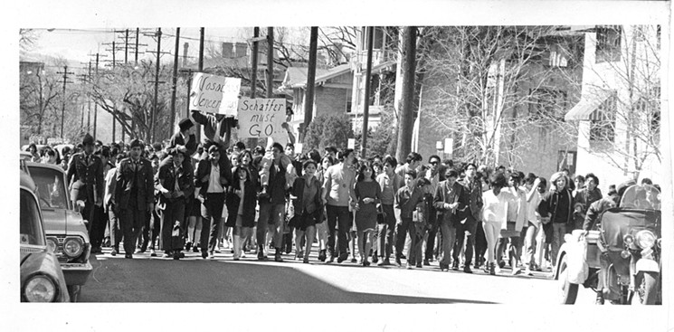 Students take to the streets after walking out of West High School on March 20, 1969. - DENVER PUBLIC LIBRARY