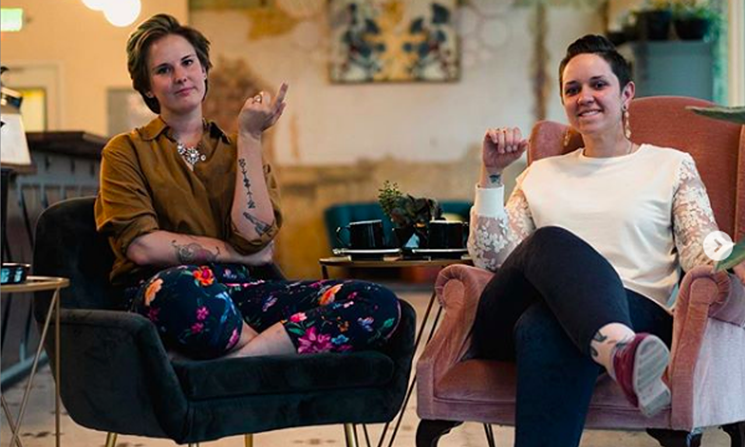 Elle Jensen and partner Breezy Sanchez at their Berkeley neighborhood coffee shop. - COURTESY AMETHYST COFFEE