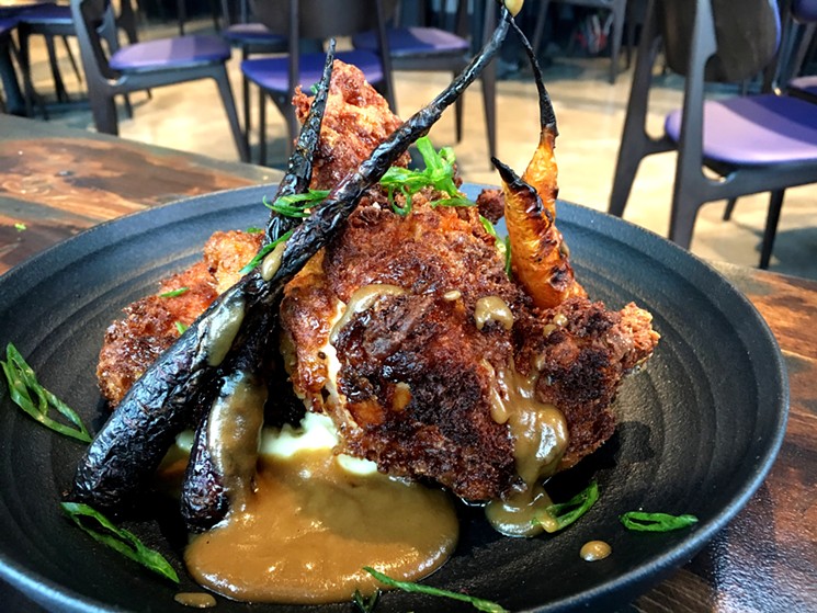 The lunch menu fried chicken comes with whipped potatoes, purple carrots and chicken gravy. - MARK ANTONATION