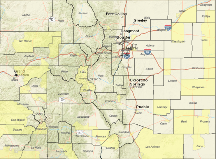 Micro license holders must come from the OEDIT's designated low-income areas, highlighted in yellow. - COLORADO OFFICE OF ECONOMIC DEVELOPMENT AND INTERNATIONAL TRADE