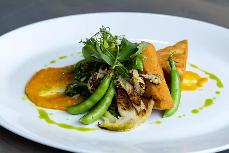 The meatless "Taste of Spring" entree uses chickpea-based panisse as the main protein. - COURTESY PEPPER THE NOSHERY