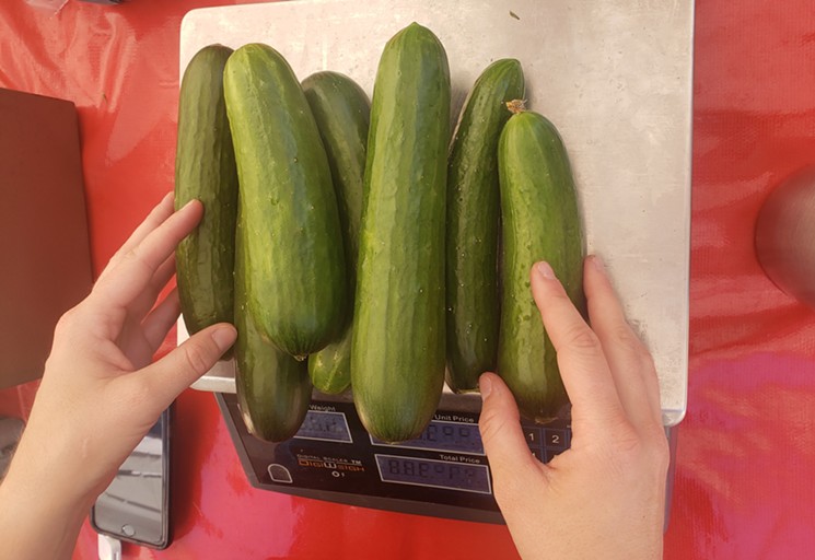 A perfect stack of english cucumbers. - LINNEA COVINGTON