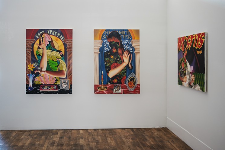 "Soviet Jet" (from left), "Fantasy Lethal" and "Dandy del Barrio," by Ramiro Smith Estrada. - AMANDA TIPTON, COURTESY LEON GALLERY
