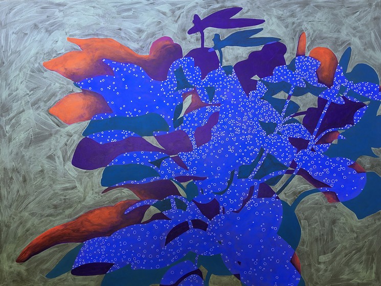 Angela Beloian, “Double Violet,” black gesso, silver sharpie paint pen and acrylic on panel. - ANGELA BELOIAN, WALKER FINE ART