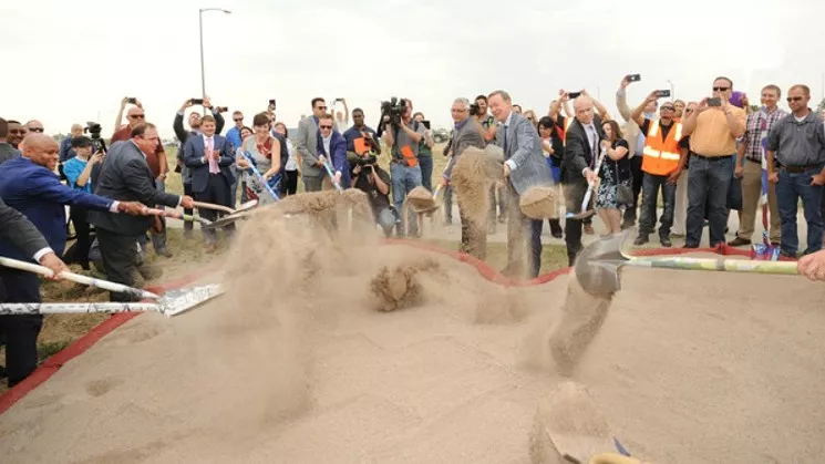 Then-Colorado governor John Hickenlooper and Denver Mayor Michael Hancock were among the dignitaries who took part in the Central 70 project groundbreaking on in August 2018. - COLORADO DEPARTMENT OF TRANSPORTATION