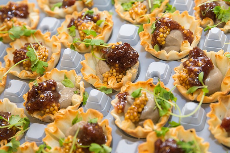 Westword's 2018 Feast included phyllo cups with pork-liver mousse from Brightmarten. - DANIELLE LIRETTE