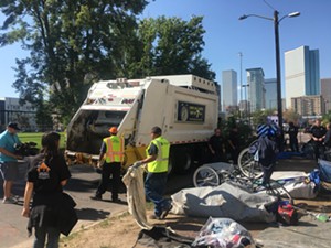 City officials enforced the camping ban in a sweep at 24th and California this morning, September 11. - SARA FLEMING