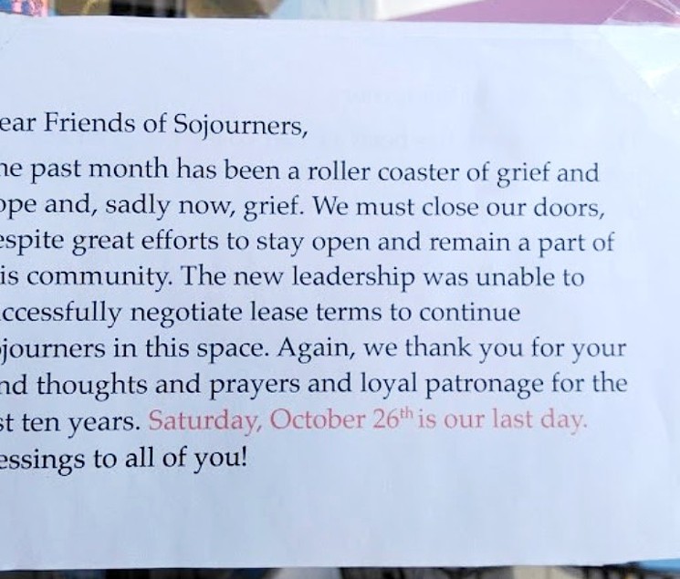 Sojourner's owner, Michael Brown, lets customers know the cafe is closing. - PENELOPE PURDY