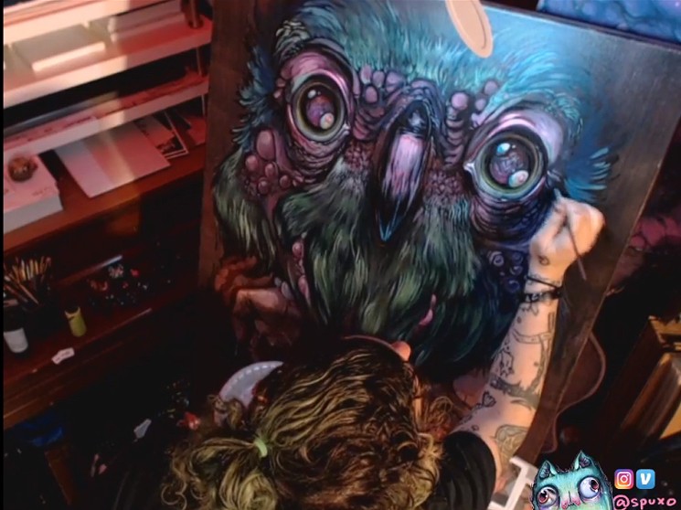 Mar Williams busy painting on a livestream. - MAR WILLIAMS