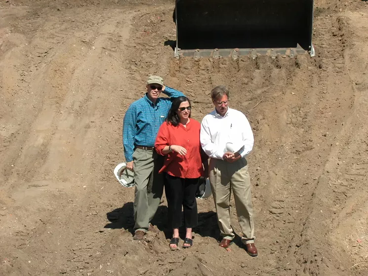 Partners Dixon Staples, Lee Goodfriend and David Racine at the groundbreaking of the new Racines. - RACINES