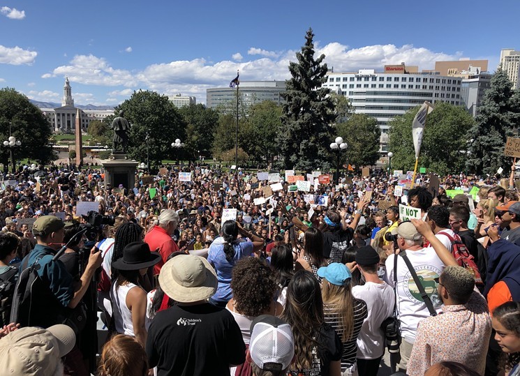 Students and other demonstrators gathered at the State Capitol in September 2019 for the Youth Climate Strike. - CHASE WOODRUFF